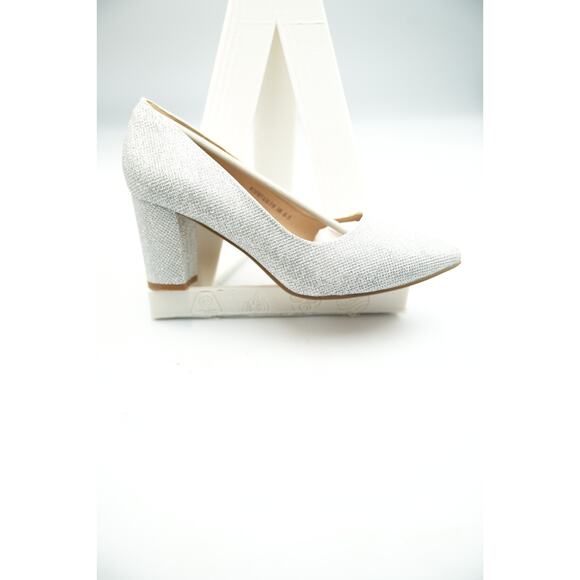 Silver Glitter Block Heel Pumps‎ Women’s Size 8.5 Pointed Toe Dress Shoe - Picture 2 of 11